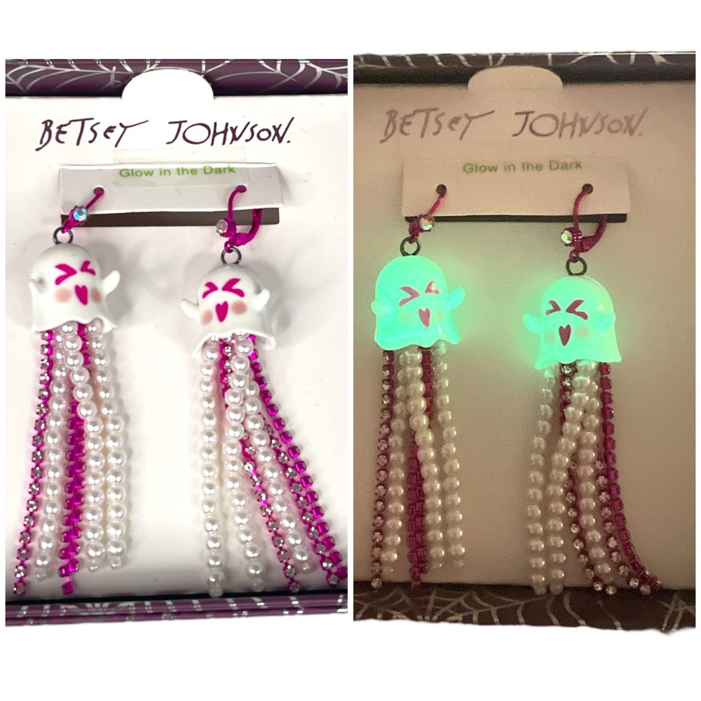 Betsey Johnson Ghost Glow in the Dark Dangle Earrings Pink White